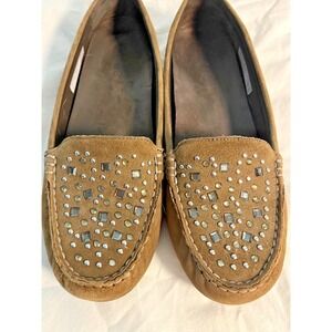 Vionic Chill Athens Suede Embellished Slip On Tan Loafers Sz 8.5